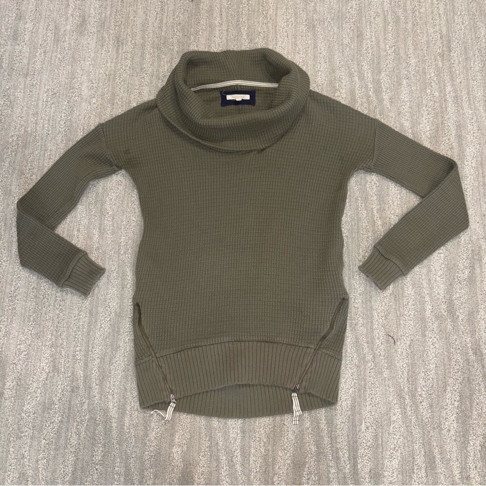 Anthropologie Pure + Good Women’s Olive Green Waffle Knit Cowl Neck Tunic Sz XS